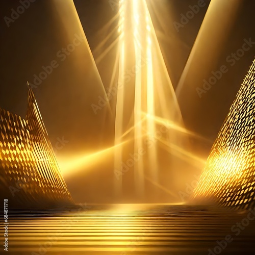 Golden light rays effect with geometric shapes photo