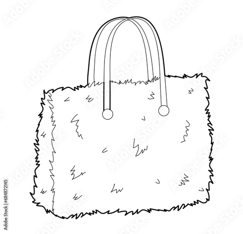 Muff Bag tote silhouette bag. Fashion accessory technical illustration. Vector satchel front 3-4 view for Men, women, unisex style, flat handbag CAD mockup sketch outline isolated