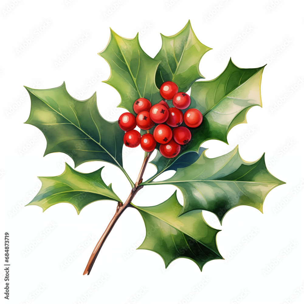 watercolor holly leaves and berries illustration watercolor holly leaves and berries illustration