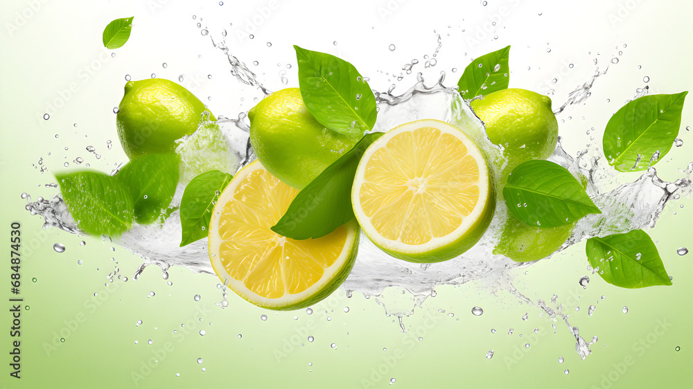 lime drops water, split lime, Limes water splash, white background lime drops water, split lime, Limes water splash, white background