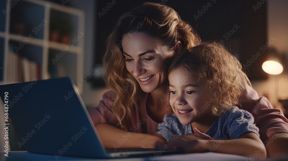 mother and child using laptop mother and child using laptop