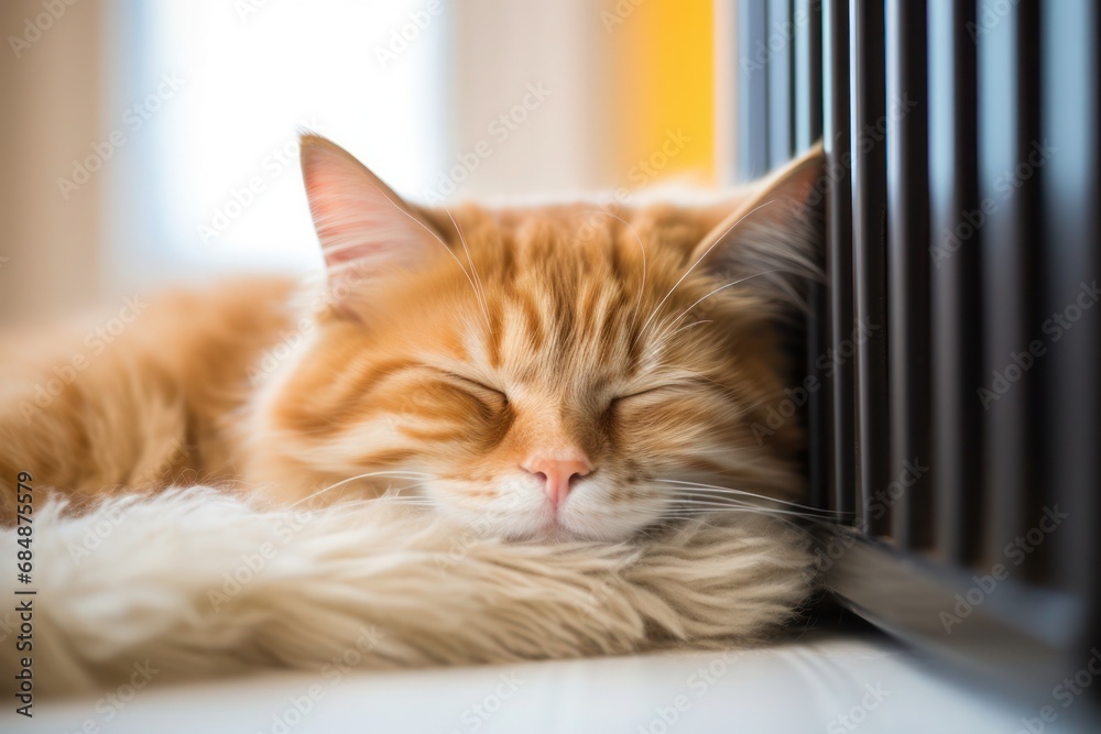 ginger cat sleeping next to a radiator