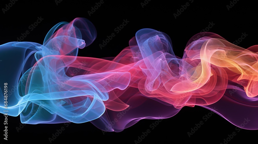 Vibrant swirls of colorful smoke against a dark backdrop Vibrant swirls of colorful smoke against a dark backdrop