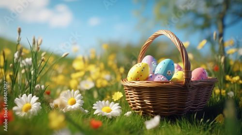 Charming Easter Eggs Amidst Lush Garden Blooms