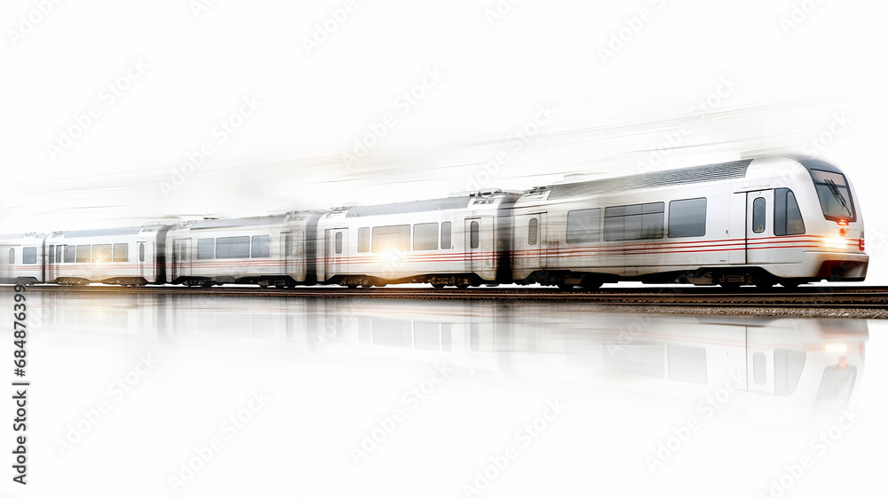 abstract high-speed train in blurry fast motion on a white background ...