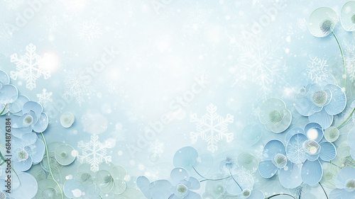 blurred winter background with snowflakes  copy space  soft pastel delicate light blue color blank christmas greeting