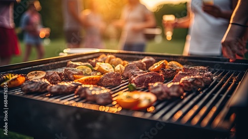 A social gathering with a grill  where people cook and savor mouthwatering meat