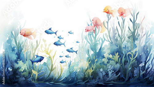 coral reef  children s isolated illustration on a white background  underwater world of the sea  home for fish and corals