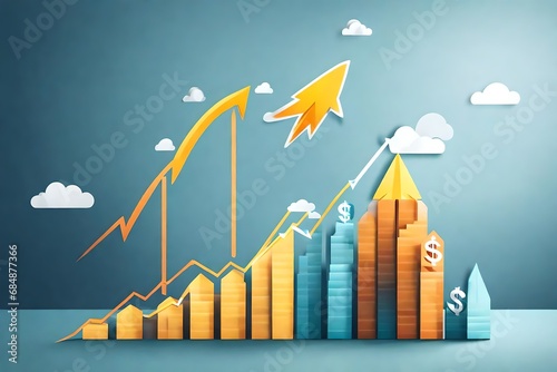 vShortcut to goal success business growth or compound interest with rocket launch icon, investment fast track into staircase, wealth or earning rising up graph increasing profit financial concept photo