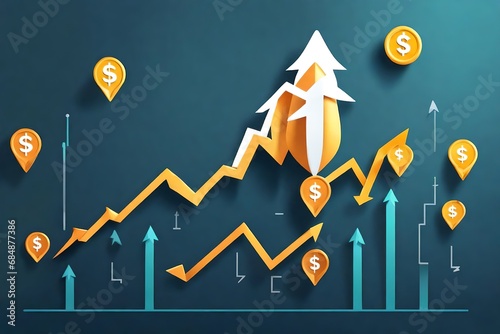vShortcut to goal success business growth or compound interest with rocket launch icon, investment fast track into staircase, wealth or earning rising up graph increasing profit financial concept photo