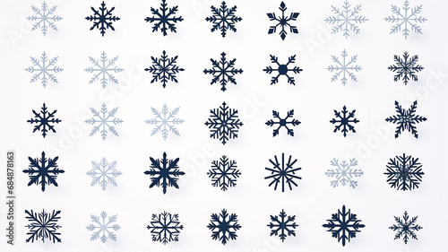 collection of snowflakes isolated on a white background  flat minimalism graphics  set of winter patterns