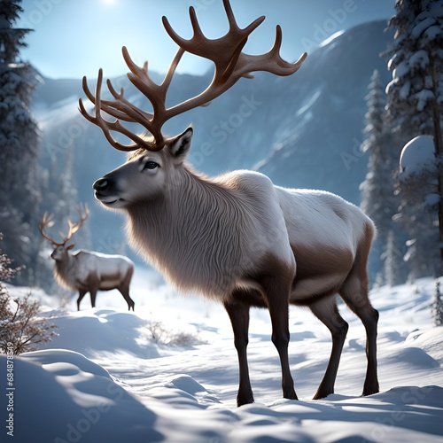 Majestic Deer Reindeer  Standing on a Snowy Landscape