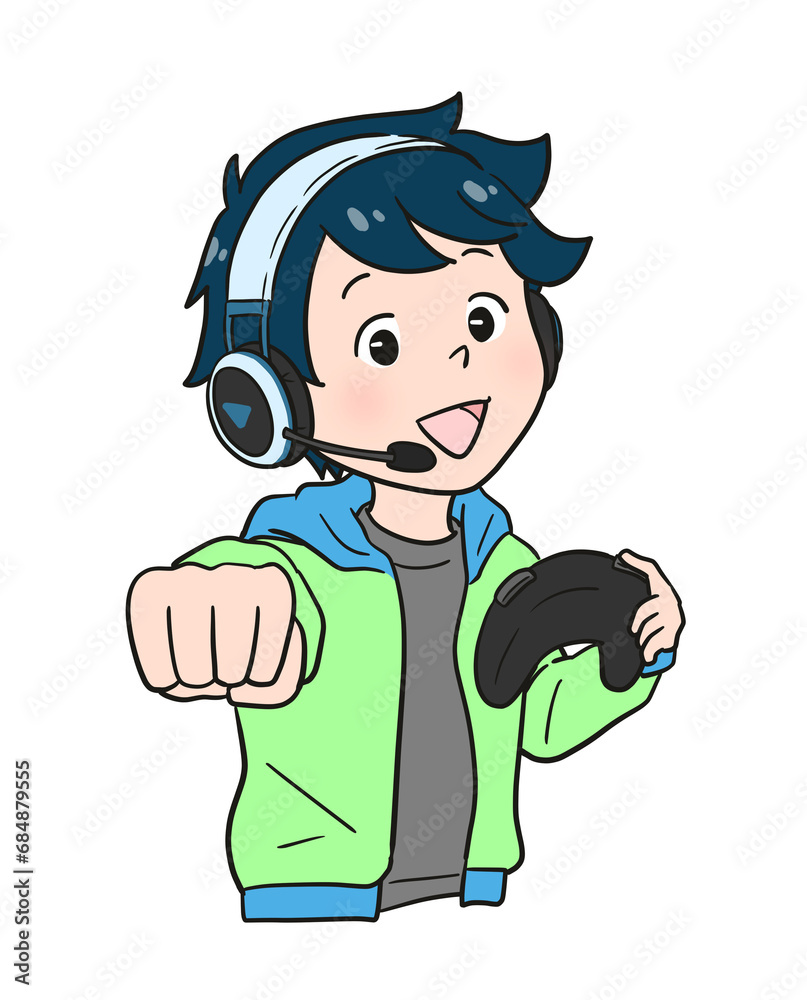 ゲーム実況する男の子（カラー）