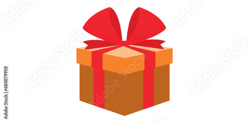 Birthday Gift Box Tied Red Ribbon On White Background.
