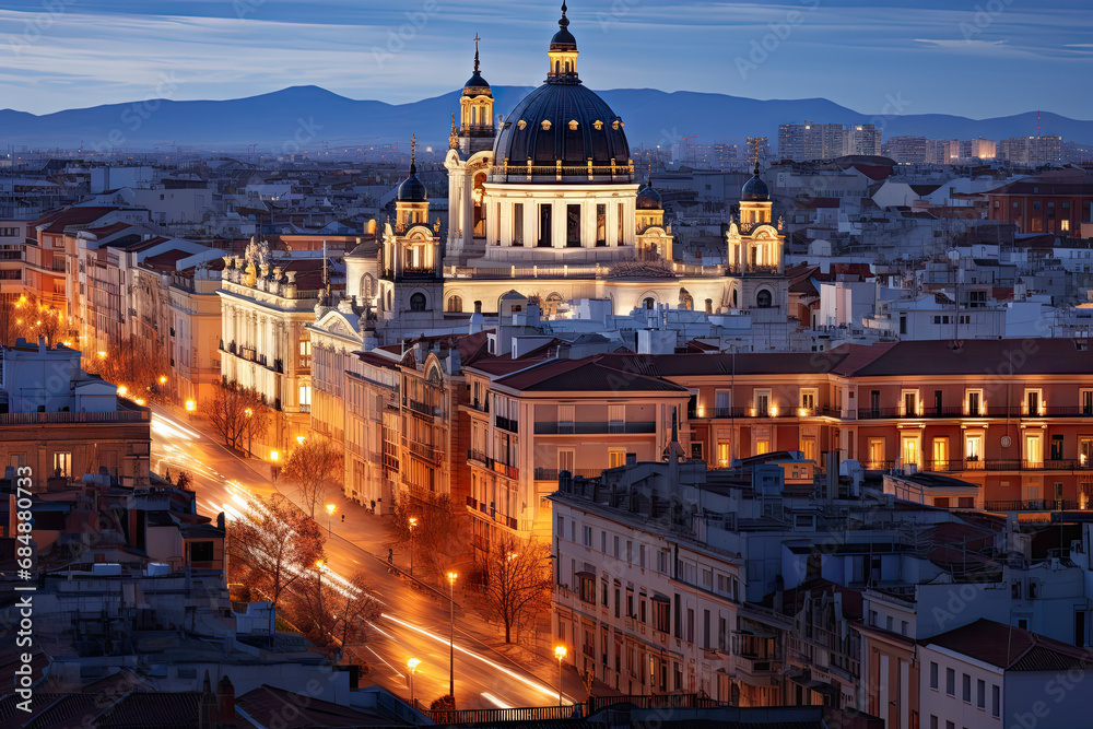 Obraz premium A view of a city at night from above created with generative AI technology