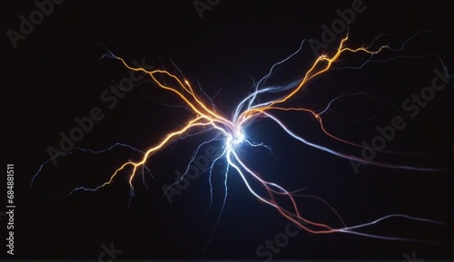 Abstract image of electrical current and voltage on a plain black background illuminated from Generative AI