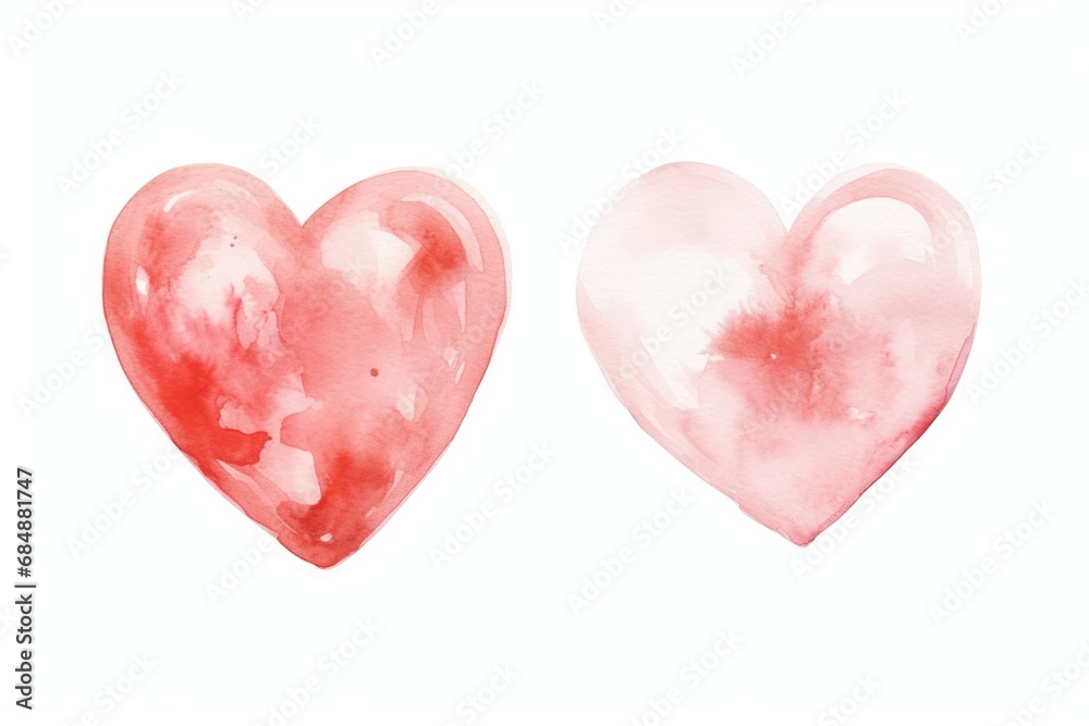 couple red heart. Colorful hand-drawn watercolor paints pink hearts. Background Valentine's Day, Birthday, Happy Woman Day, Mother's Day. Holiday heart texture for poster and banner
