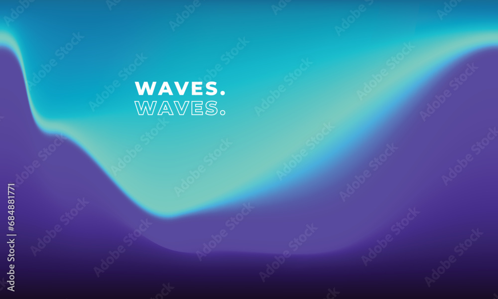 Blue, green and purple wavy gradient mesh. Vibrant smooth color gradation background. Abstract fluid backdrop design for poster, banner, presentation, cover or catalog.