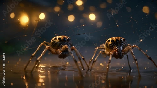 A pair of lovestruck spiders dancing under the stars on a warm summer night. . photo