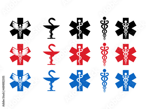 Set of caduceus snake medical icon template