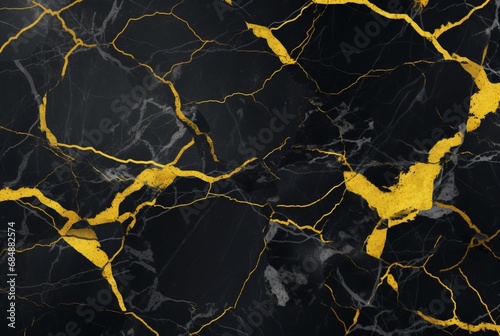 black marble background with yellow veins. generative ai