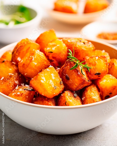 Plato de patatas asadas fritas generado por ia