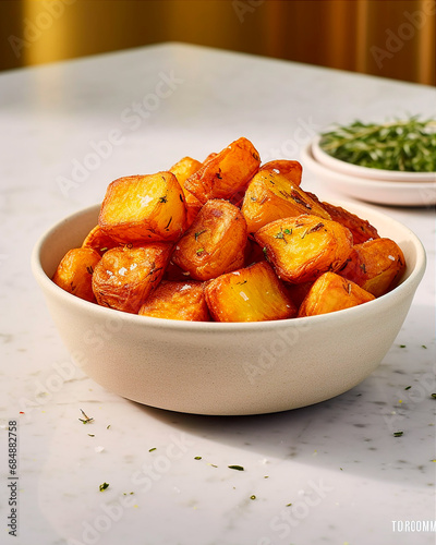 Plato de patatas asadas fritas generado por ia
