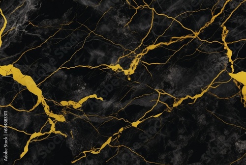 black marble background with yellow veins. generative ai