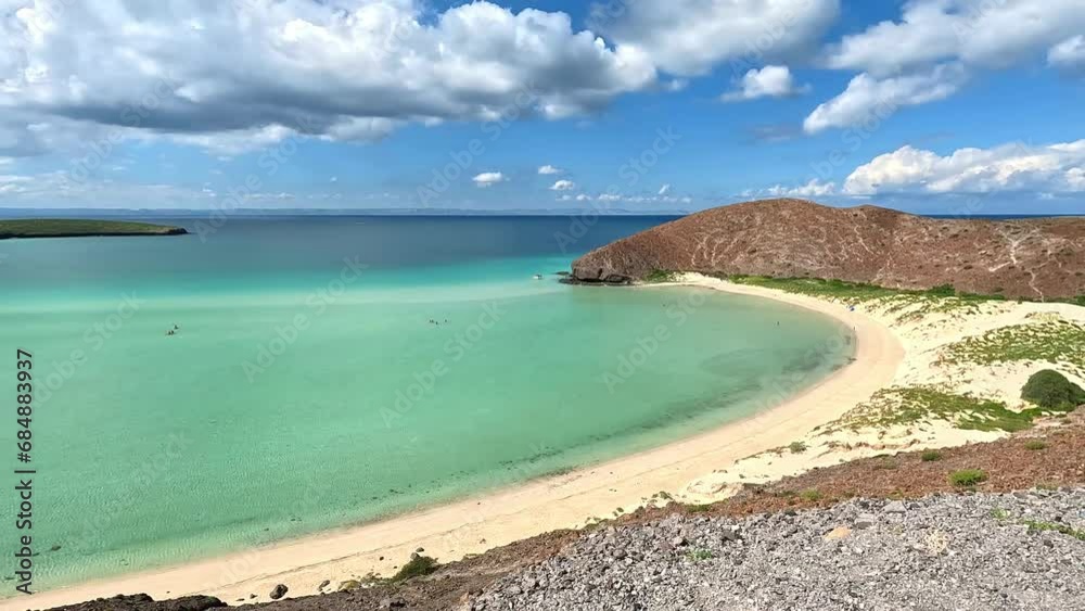 Panoramic view of mexican beach Playa Balandra, La Paz, Mexico. White sand and blue water. Panoramic view of mexican beach Playa Balandra, La Paz, Mexico. White sand and blue water.