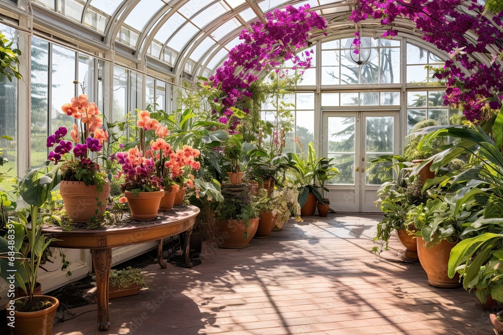 Orchid Color Explosion: Embracing Vibrant Tropical Designs in a Greenhouse