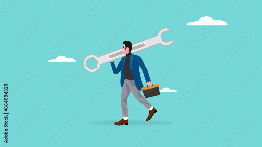 problem solving illustration with the concept of an entrepreneur who brings the key to fixing problems, problem solving skill, businessman present the big key problem solving illustration with the concept of an entrepreneur who brings the key to fixing problems, problem solving skill, businessman present the big key