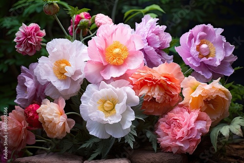 Soft Peony Colors: A Dreamy Floral Garden Scene