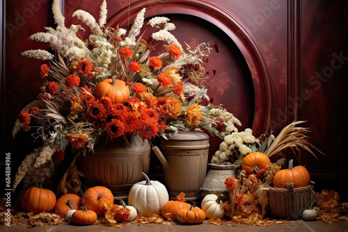 Pumpkin Color Delight: A Cozy Fall Harvest Scene with Warm Design Elements