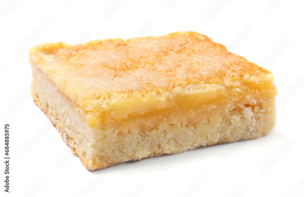 One tasty lemon bar isolated on white One tasty lemon bar isolated on white