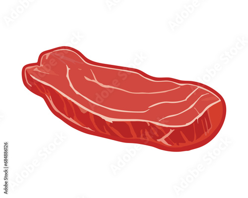 A large piece of bacon. Pork, beef ham, icon in a flat style, fresh meat isolated on white background Vector illustration. Bacon, Fresh raw beef meat,meat recipe, protein food. Unhealthy food.