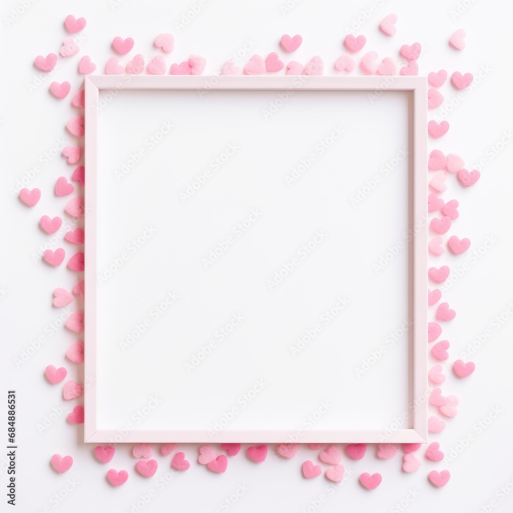 Romantic frame with borders of hearts. Valentine's Day, Birthday, Happy Woman Day, Mother's Day. Holiday poster and banner