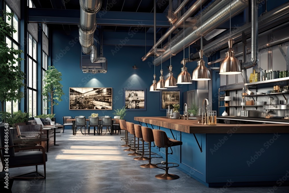 Steel Blue: A Modern Industrial Scene for Sleek and Contemporary Design