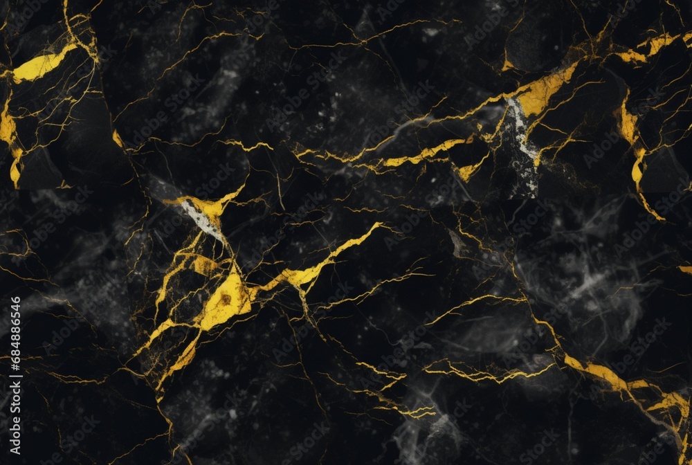 black marble background with yellow veins. generative ai