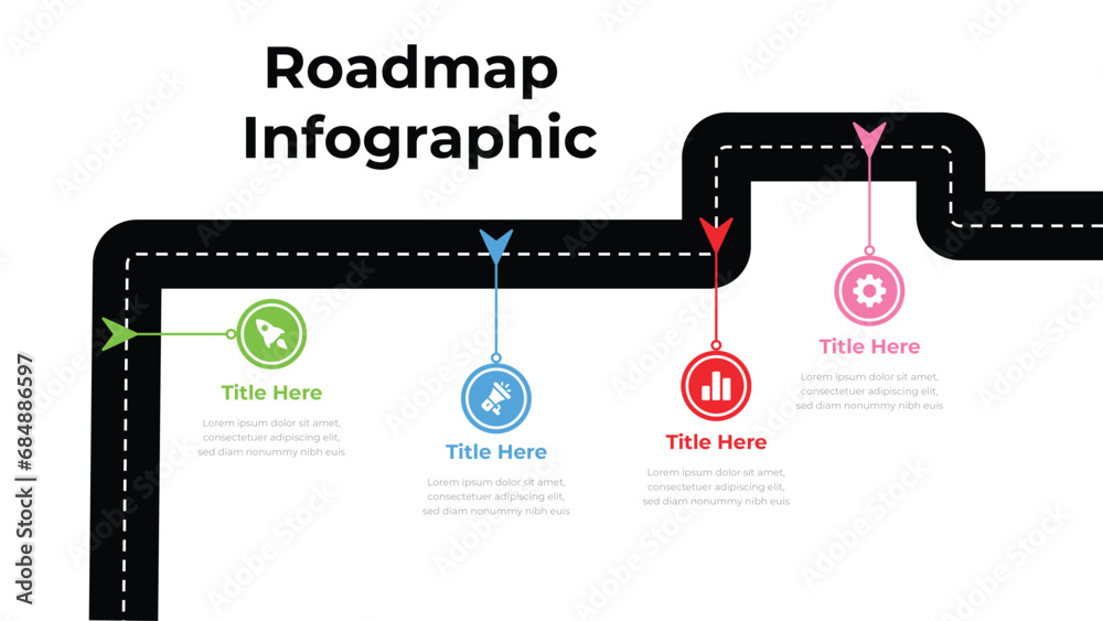 Road map and route infographic isolated. - obrazy, fototapety, plakaty 