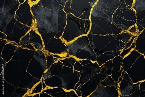 black marble background with yellow veins. generative ai