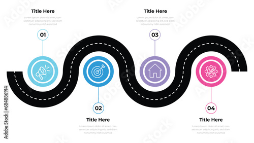 Road map and route infographic isolated.