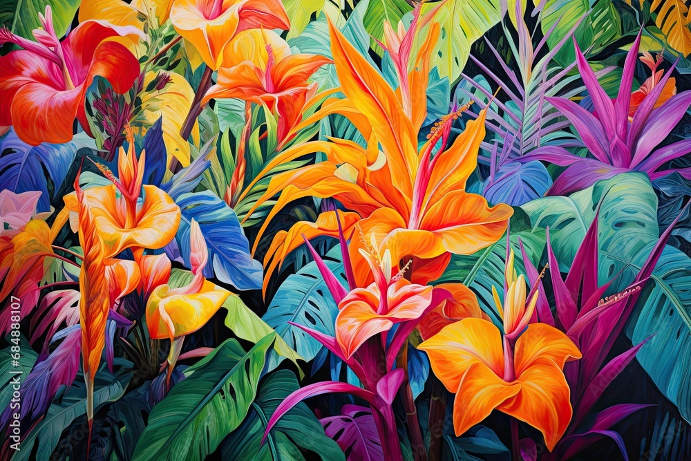 Tropical Spectrum: Vibrant Jungle Foliage in Exotic Hues
