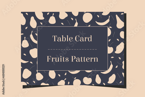 Table card seat number wedding or ceremony event with fruits pattern gastronomy food design.