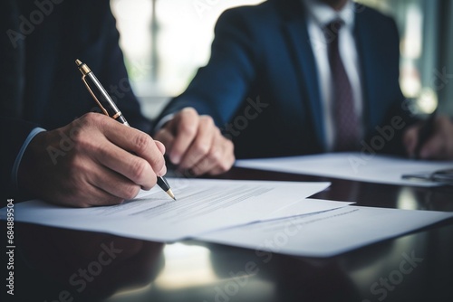 Business partners signing contract documents in the office, contract signing, document contract signing, business signing