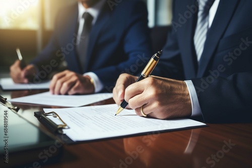 Business partners signing contract documents in the office, contract signing, document contract signing, business signing