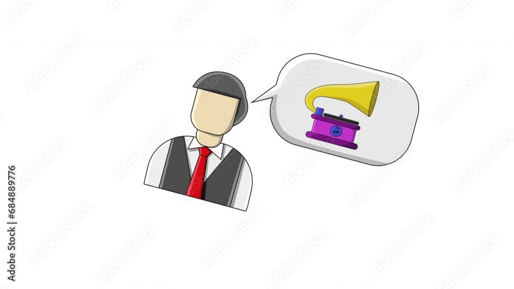 flat design animation of a man thinking about a vinyl record player flat design animation of a man thinking about a vinyl record player