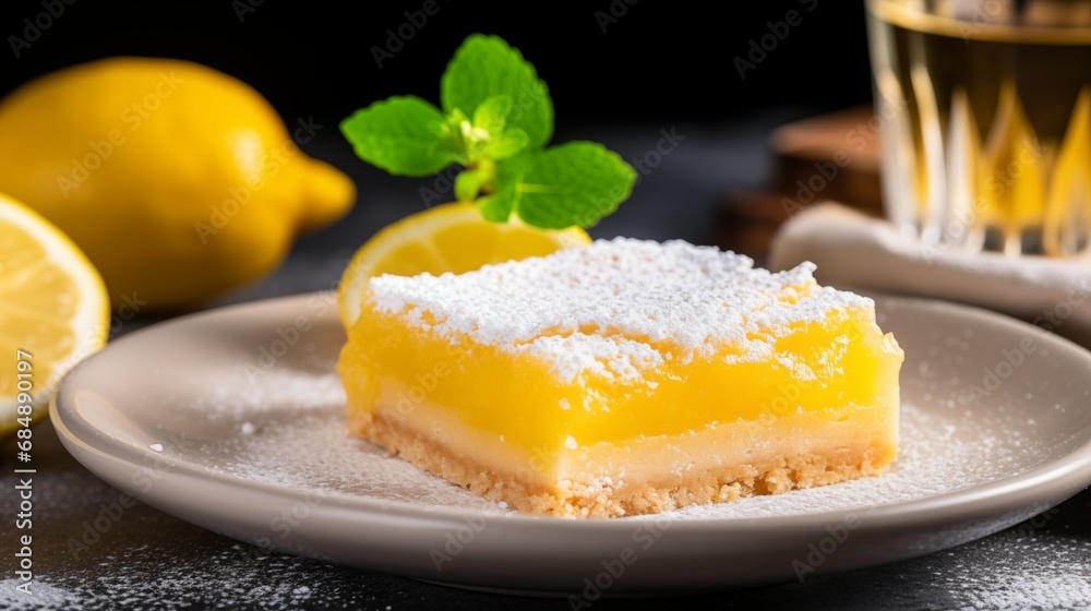 Delicious homemade lemon pie bars on the table