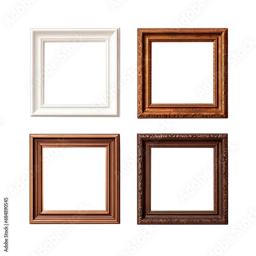 Wooden vintage picture frames over white transparent background