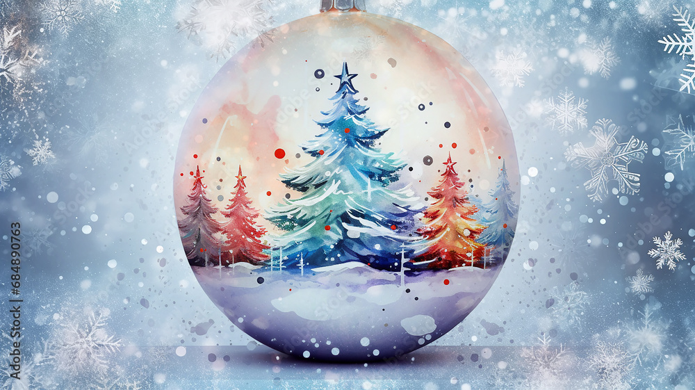 new year greeting card, decoration ball on a winter background with snowflakes, christmas gift new year greeting card, decoration ball on a winter background with snowflakes, christmas gift