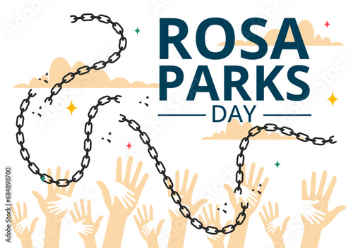 Rosa Parks Day Vector Illustration with the First Lady of Civil Rights, Handcuff and Bus in National Holiday Celebration Flat Cartoon Background